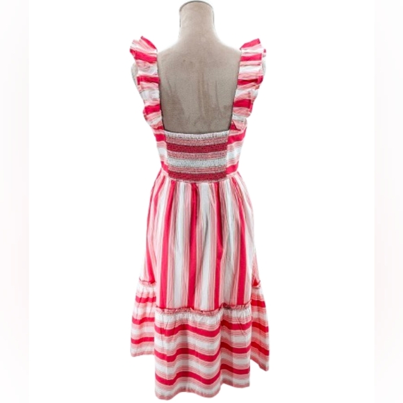 J Crew Cotton Striped Square Neck Midi Dress Pockets - Picture 5 of 13